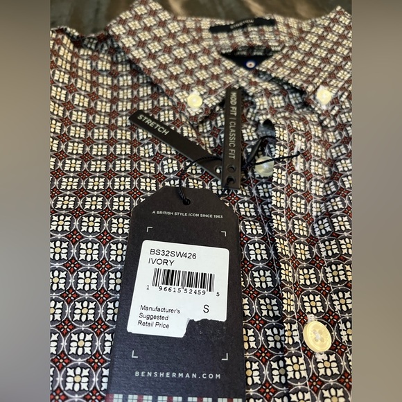 NWT NEW Ben Sherman Linen Shirt Mens Small Stretch Casual MSRP $89 Paisley Print - Picture 3 of 4
